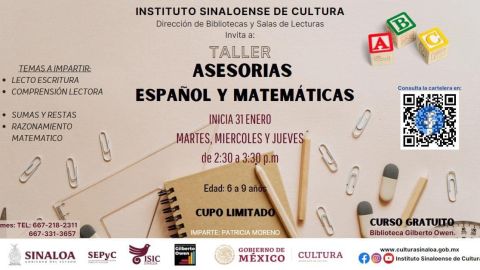 Talleres de Computación y Asesorías de Español y Matemáticas, en Biblioteca Owen