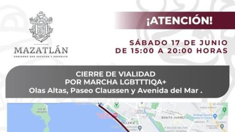 Avenida del Mar, Paseo Claussen y Olas Altas serán cerradas a la circulación la tarde del sábado  en Mazatlán