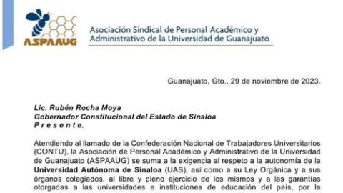 Universidad de Guanajuato se une a la exigencia de respeto a la autonomía de la UAS